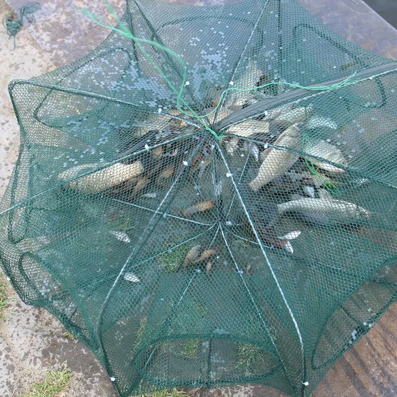 Fish Trap Fishing Net Mesh Folded Hexagon Octagon 6/8 Holes Fish Shrimp Automatic Crayfish Catcher Baits Cast Mesh