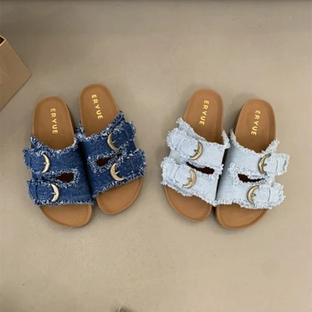 Women's Shoes 2025 New Flat Women's Slippers Slideshow Summer Platform Metal Buckle Beach Luxury Roman Sandals Zapatos De Mujer 1