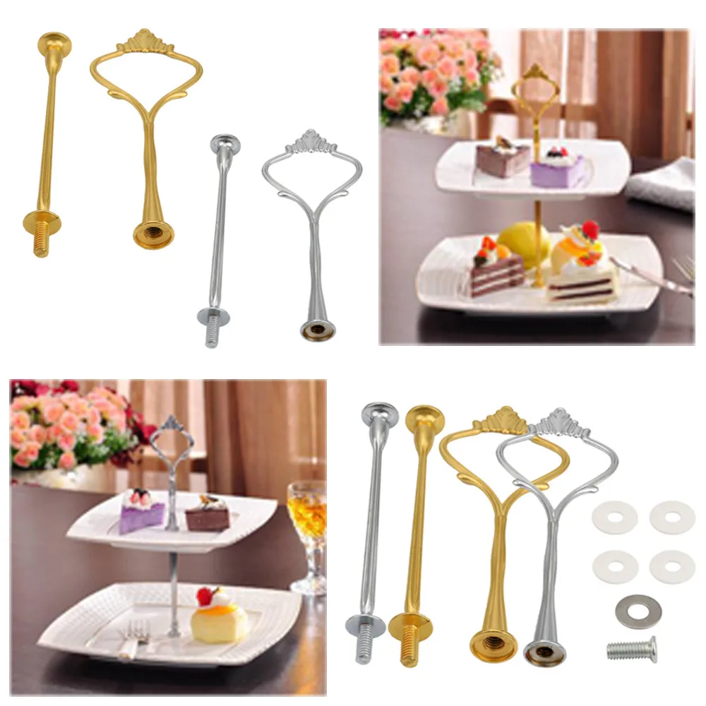 Metal Crown 2 Tier Cake Cupcake Plate Stand Handle Hardware Fitting Holder Cakes Holder Dish Pole 2 Layers