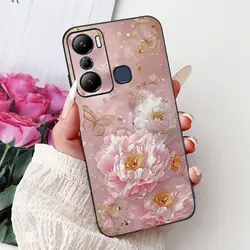 Silicone Cute Cat and Floral Painted Back Cover for Infinix Hot 20i (6046)