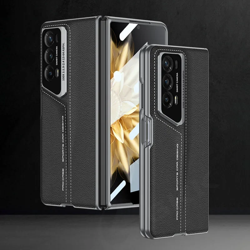 Shockproof Armor PU Leather Case For Honor Magic V2 With Outer Glass Protector B
