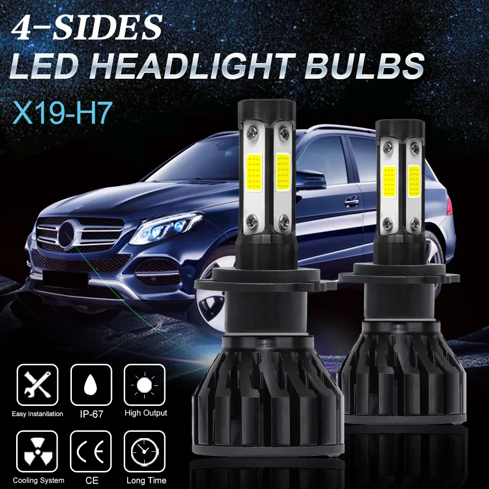

X19 6000K H7 LED Headlight Bulbs 44w H4 H7 H11 H13 LED Car Headlights 4 Side Lights 5202 9007 HB3 9006 COB Bulb Fog Light