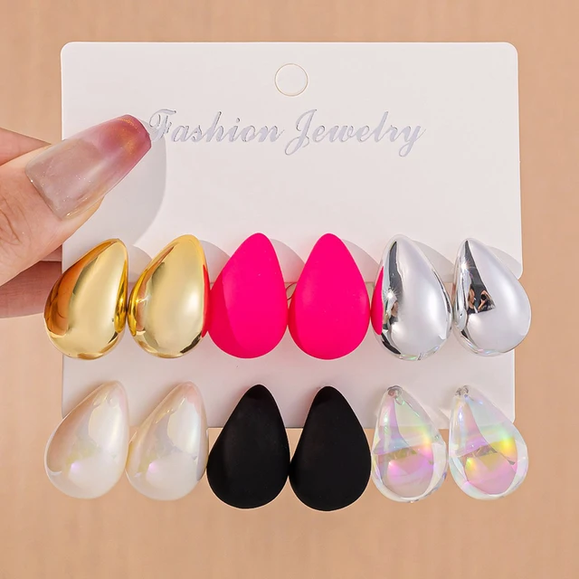 3Pairs Fashion Minimalist Drop Stud Earrings Set Women Colorful Boho Hoop Earrings Jewelry Gifts