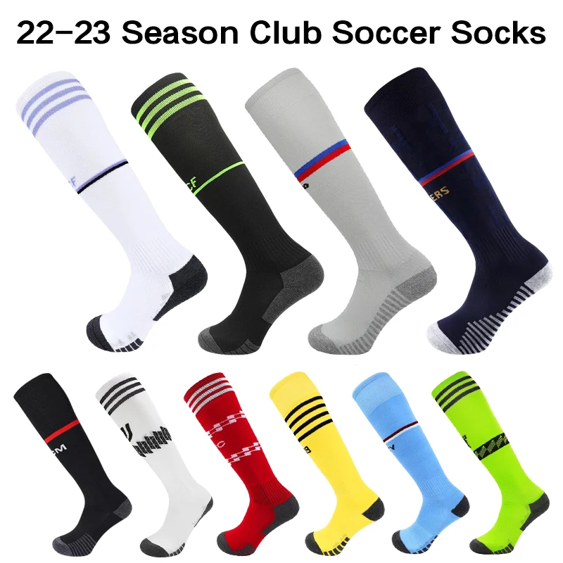 

European Club Season 22/23 Soccer New Socks Adults Kids Thickening Towel Bottom Knee High Football Training Match Sport Stocking