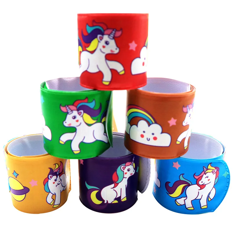 10pcs Unicorn Theme Slap Bracelets Kids Gifts Rainbow Unicornion Party Princess Girls One 1st Happy Birthday Gifts Baby Shower