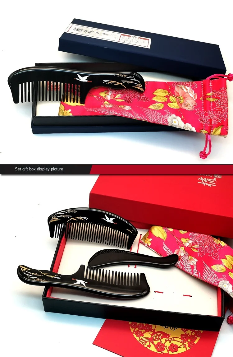 Pente de Cabelo em Linha Longo Grosso Fino-dentes Chifre Reta Pente Luodian Pintado Mão Massagem Masculino Feminino Casa Presente Caixa Chifres Autênticos 6 Computers & Electronics