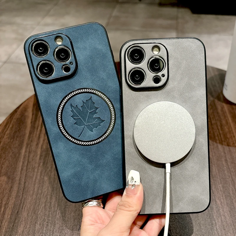 Retro Leather Case For Magsafe Wireless Charging For iPhone 16 15 14 13 12 11 Pro Max Plus 15Pro 14Pro 13Pro 16Pro Magnet Cover_voghion.com