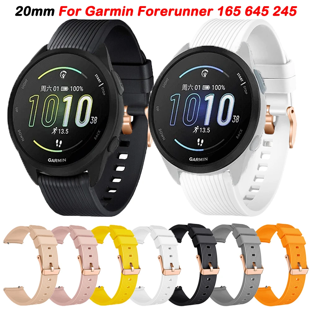 

20mm Silicone Watchband For Garmin Forerunner 165 645 245 Music Bracelet Vivoactive 5 3 Venu 2 Plus SQ 2 Smart Strap Wristband