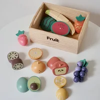 Wooden Pretend Play Kitchen Toys Cutting Food Accessories Set Fruit Vegetable Bakery Meat fish Early Educational Cognition Toys 4
