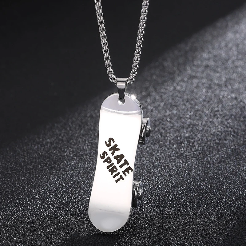 Unisex Street Stainless Steel Necklace Hip Hop Fashion Fingertip Skateboard Pendant Jewelry Party Festival Men's Accessories
