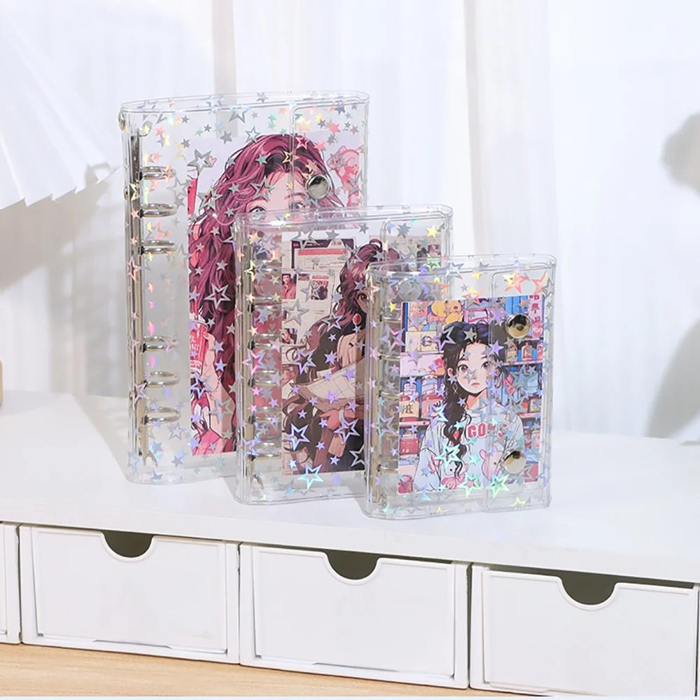 M5 A6 A7 Budget Binder Cover Clear Glitter PVC Binder Refillable Notebook for Photos Pictures Albums Planner Folder