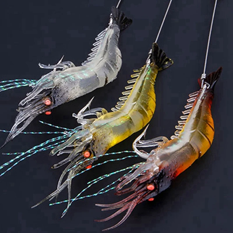 3PCS 9CM 7G Silicone Bait Shrimp Soft Plastic Artificial Soft Prawn with Hooks Jigs Lure Swimbait Wobblers Spinning Tackle Baits