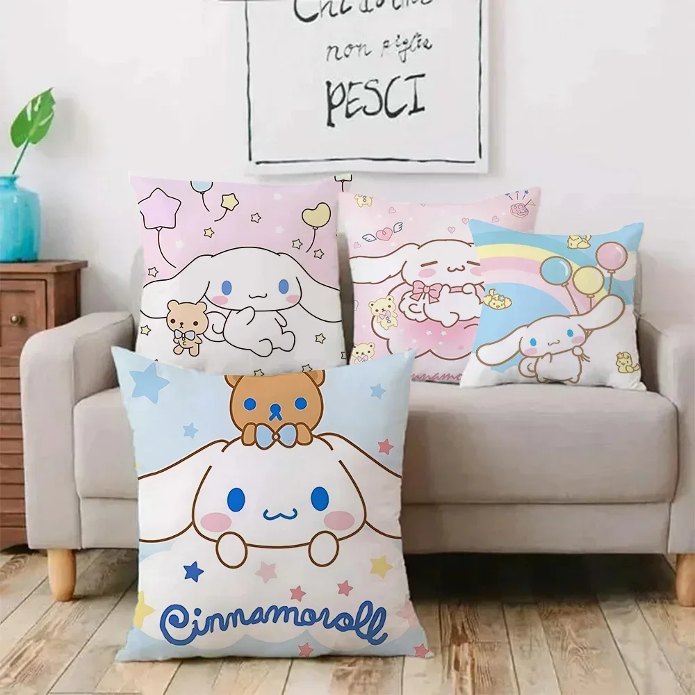 Kawaii Cinnamoroll Sanrios Pillow Covers Cartoon Sofa Decorative Home Double-sided Printing Short Plush Cute Cushion Cover
