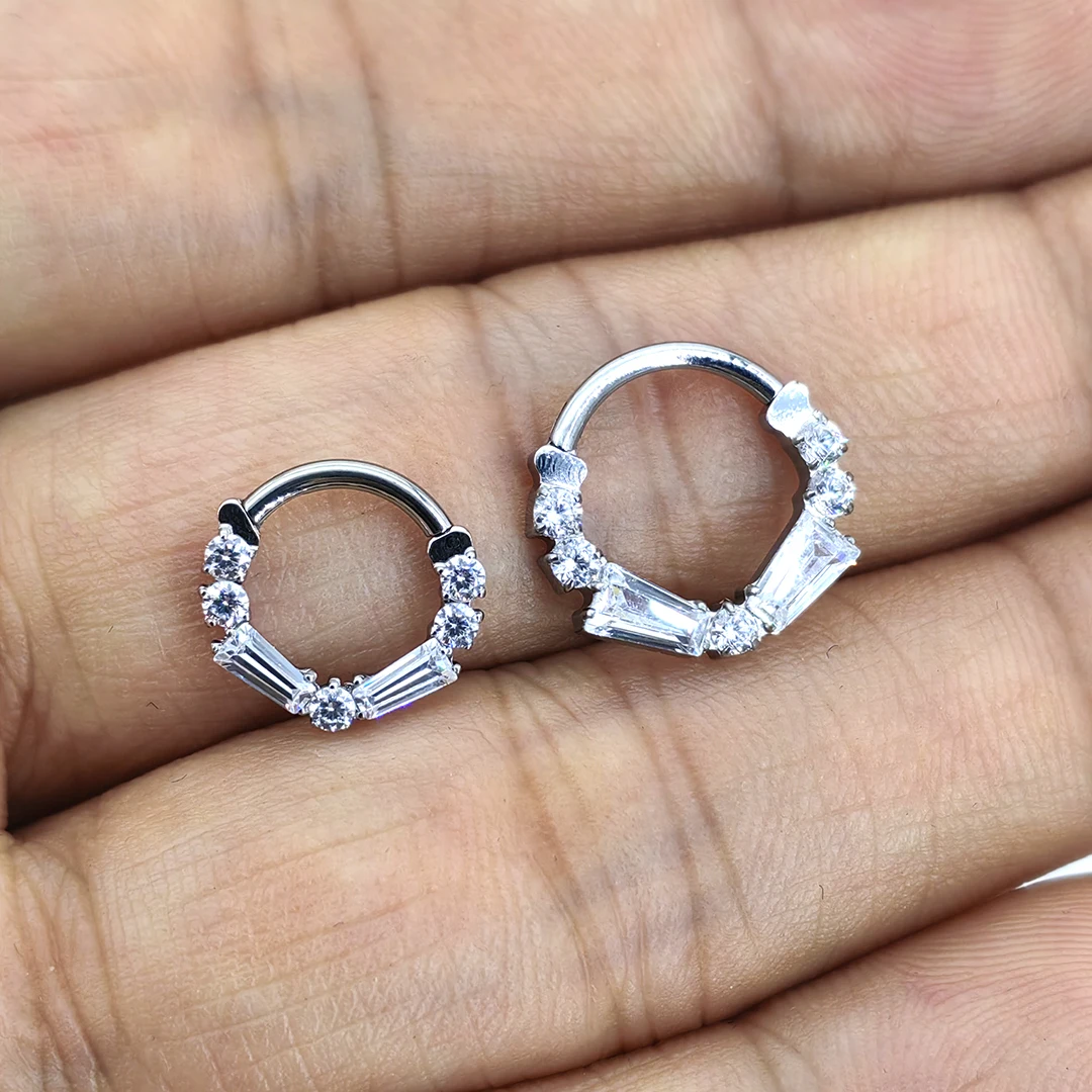 Implant Grade G23 Titanium T Shape Zirconia Hinged Segment Clickers 16G Septum Hoop Rings Body Piercing Jewelry