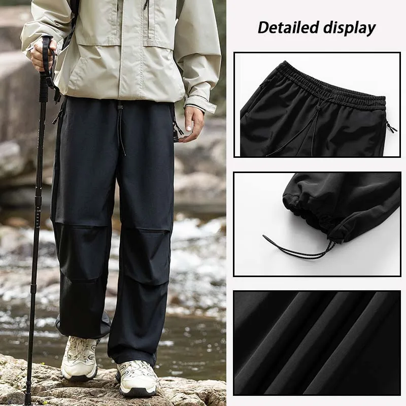 Men Hiking Pants Waterproof Zippered Pocket Loose Straight Cargo Trousers Outdoor Camping Sport Fishing Tactics Trousers