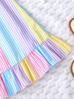 Robe d'été à rayures colorées pour filles, ourlet à volants, vacances d'été, plage, jeu, robe à bretelles 4