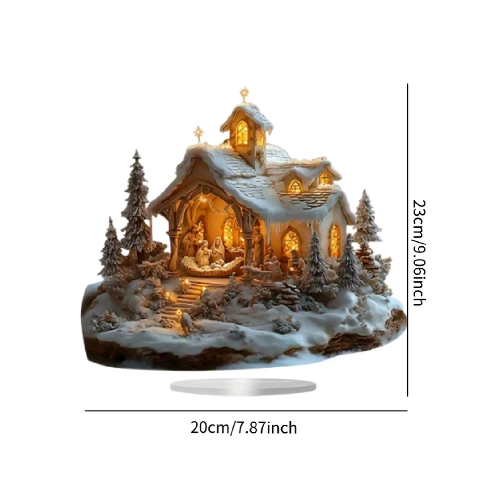 Jesus Figurine Snow Scene House Tabletop Decor Desk Display Collection Christmas