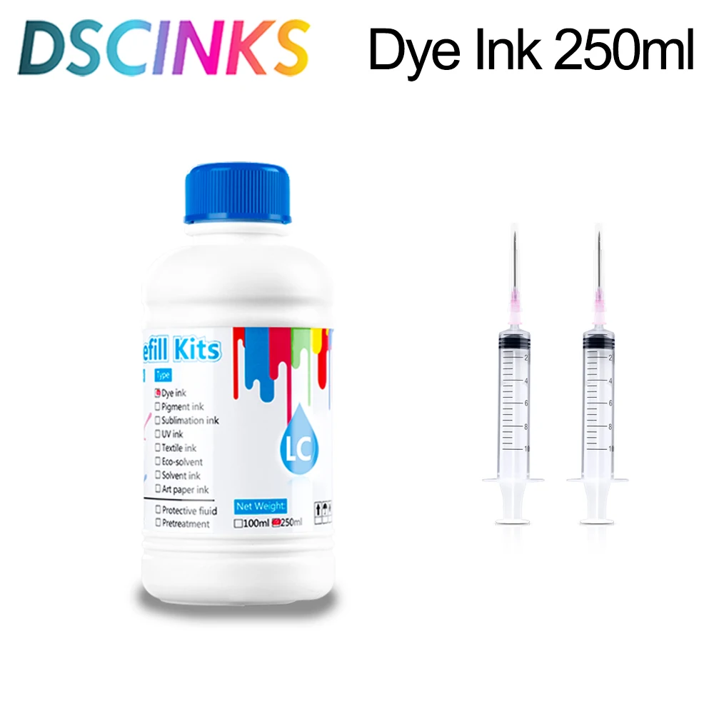 250ml Universal Dye Ink BK C M Y Kit Compatible For HP Canon Epson Brother Deskjet Inkjet Printer Tank Cartridges CISS