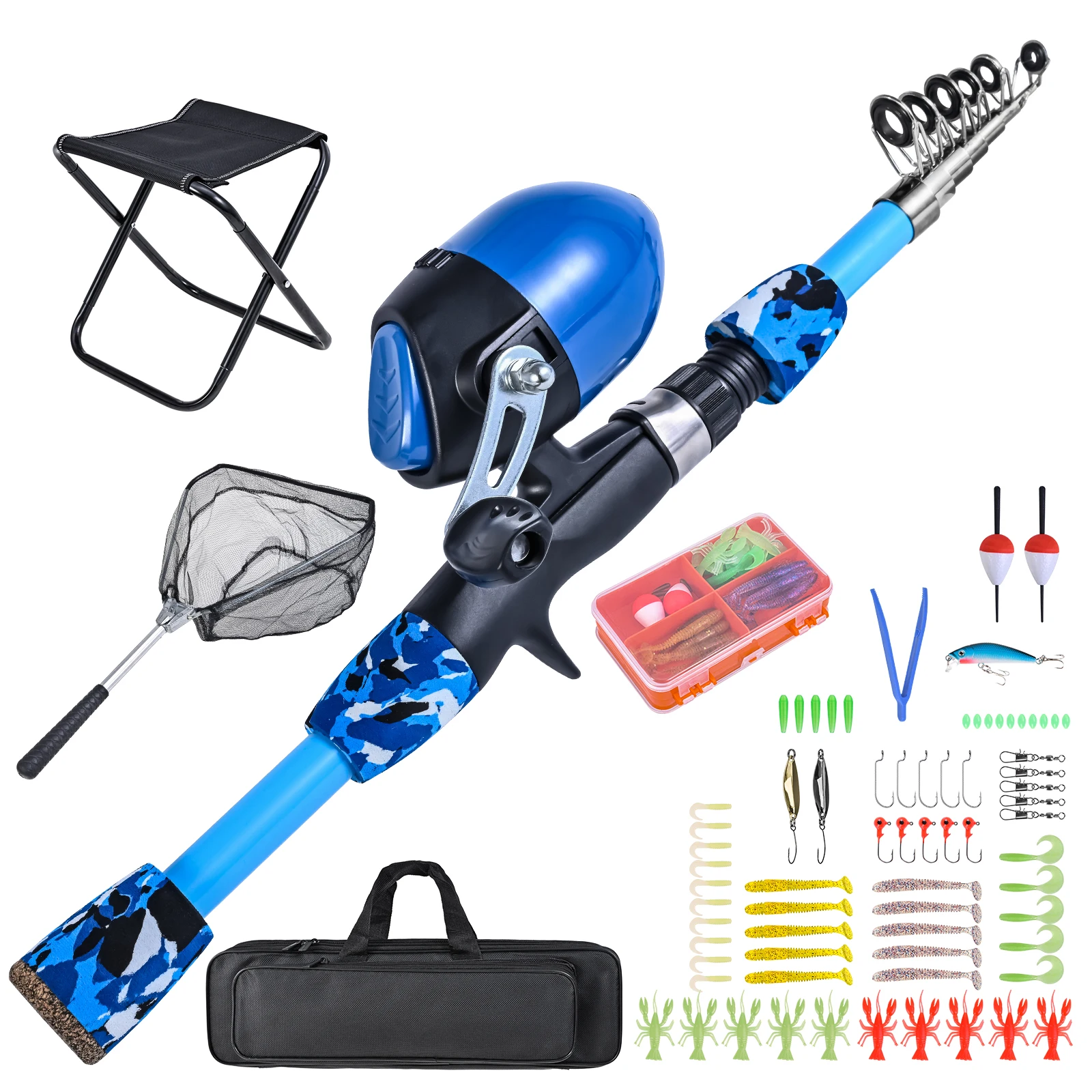 Kids Fishing Rod and Reel Combo Collapsible Fishing Stool Landing Net  Telescopic Fishing Tackle Box Accessories for Boys Girls - AliExpress