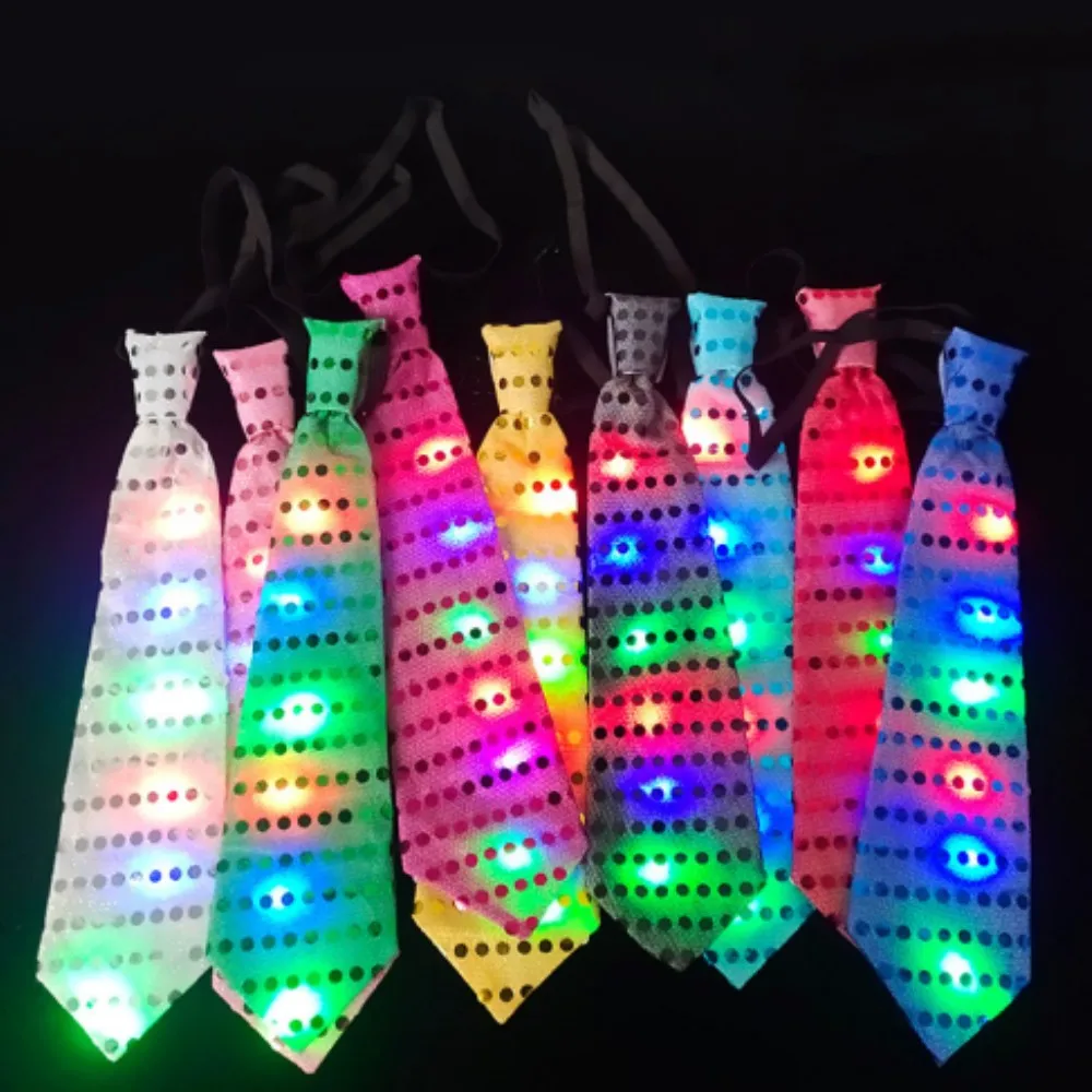 Glowing Men Tie Led Bowkont Ties Luminous Sequins Flashing Necktie For Birthday Wedding Christmas Halloween Cosplay Party Decor led flashing gloves singing cheer colorful color change light up party flashing glove christmas decor luminous hand finger glove