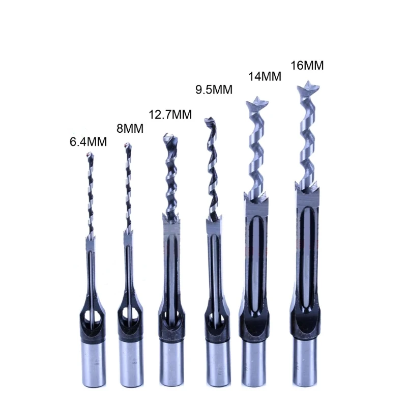 

6Pcs Square Hole Mortise Drill Bit Tools, 5/8" 9/16" " 3/8" 5/16" 1/4"