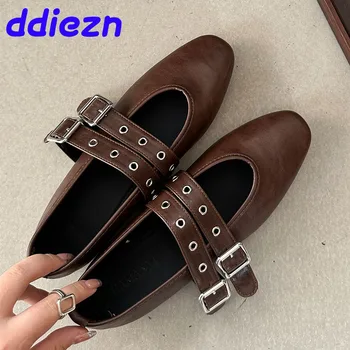 Female Footwear Round Toe Luxury Women Flats Mary Janes Shoes Shallow Fashion Buckle Strap Ladies Ballet Flats Shoes