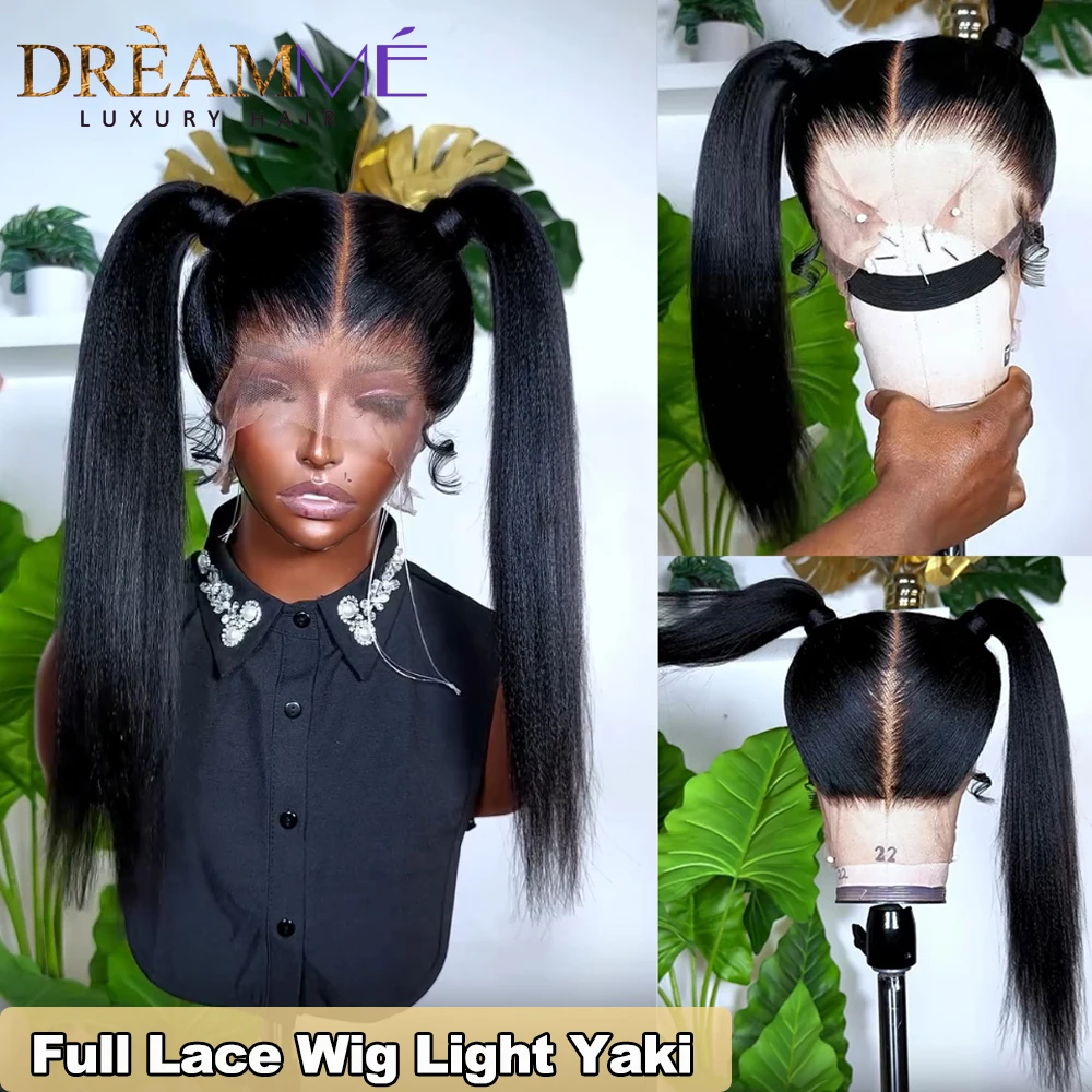 Light Yaki Human Hair Wigs Full Lace Wig Yaki Straight 360 Lace Frontal Wig Natural Black 13x4 Front For Women