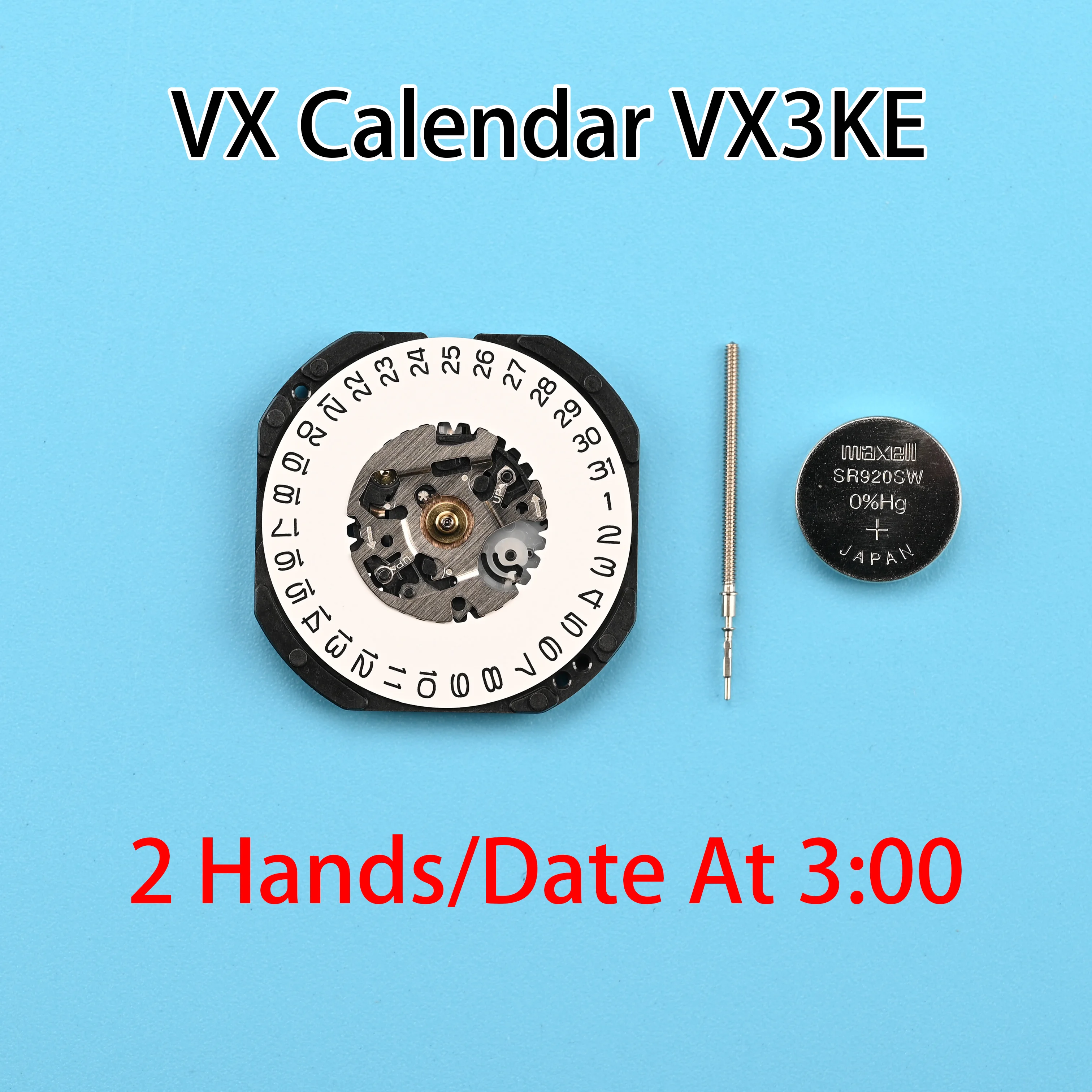 

VX3K Japan Genuine Quartz Movement VX Calendar Series VX3KE Quartz Size:10 1/2''' 3 Hands/Day/Date display at 3:00