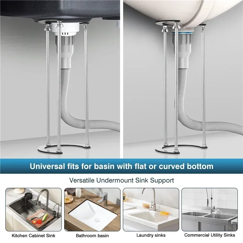 Punch-free Stainless Steel Wash Basin Support Bracket Height Adjustable C-shaped Mouth Fixed Support Frame for Kitchen Bathroom 3