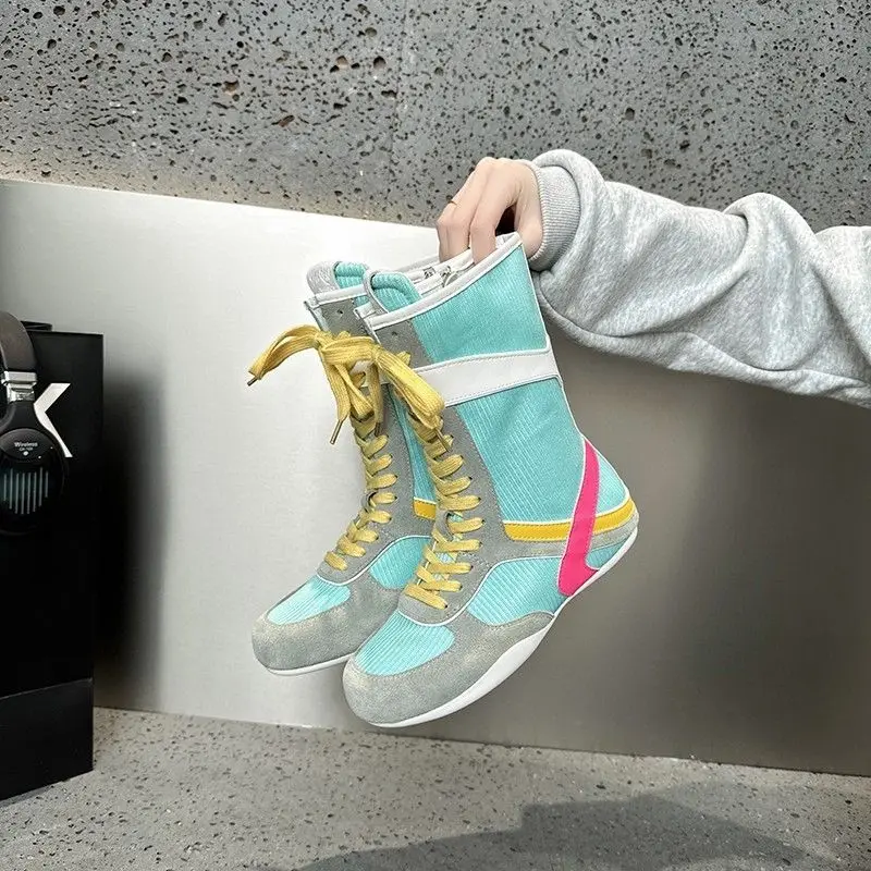 New Summer Luxury Designer Patchwork Round Toe Women's Sneakers Zip Mesh Insole Popular Western Casual Shoes