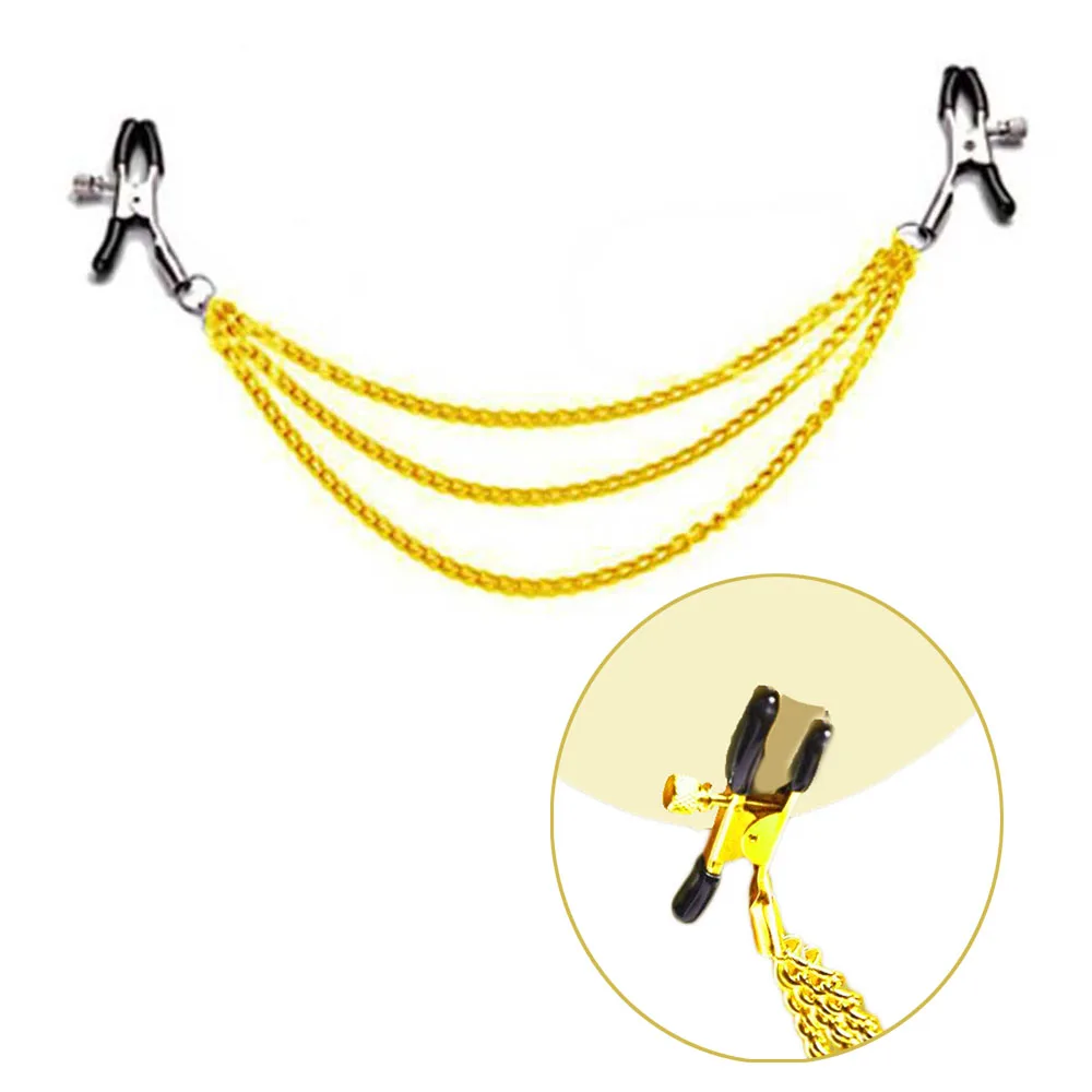 

Flirting golden chain Metal nipple clamps stimulate papilla clip female breast clip massage Adult Game sex toys