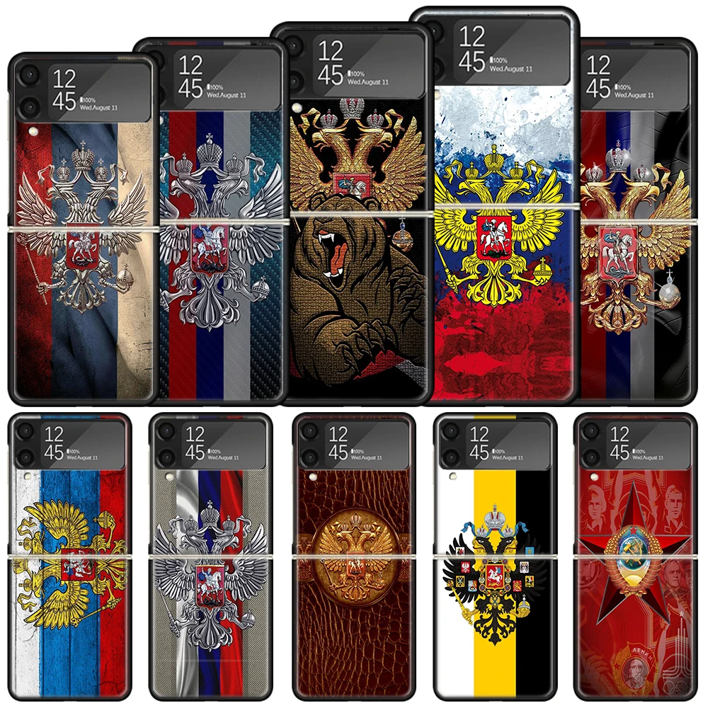 Russia Russian Flags Emblem Custodia Rigida Antiurto Per Samsung Galaxy Z Flip 4 5 3 5G Cover Per Telefono Z Flip3 Flip4 Flip5 Black Fundas