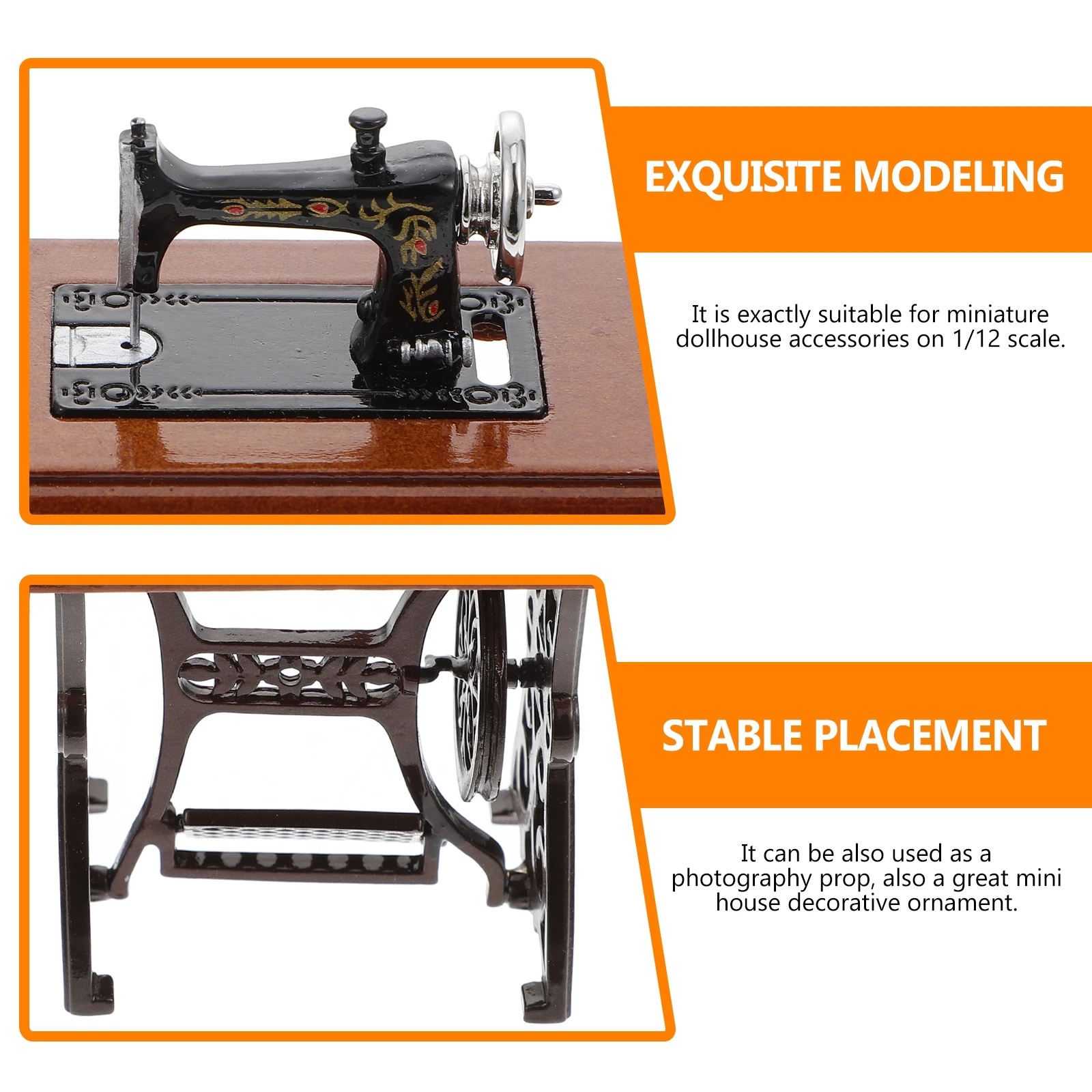 Machine à Coudre Miniature 1:12 - Accessoire Maison De Poupée Vintage - Bois Et Alliage - Décoration Réaliste