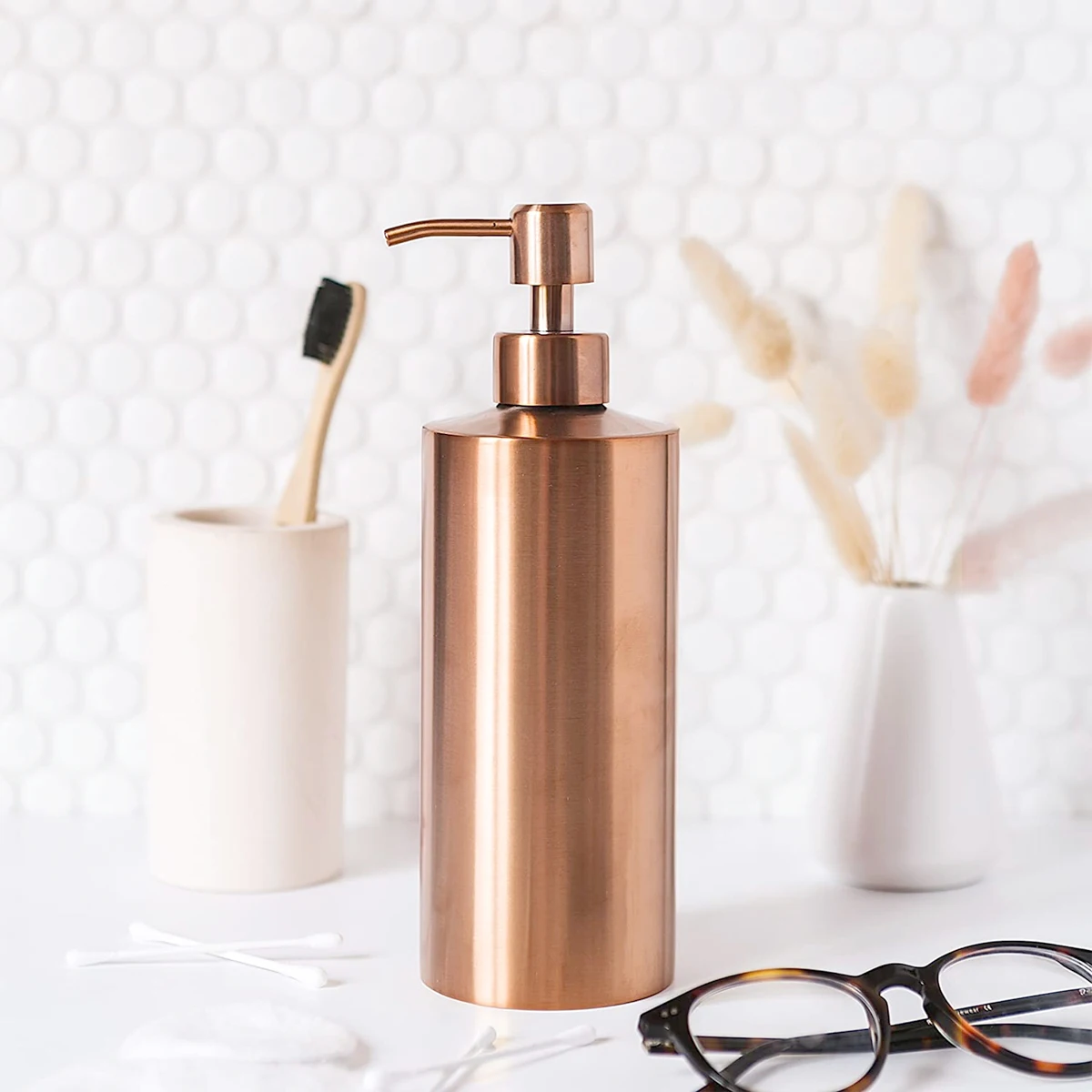Description Picture 3 of itemLeeseph Hand Soap Dispenser Stainless Steel Metal Pump Hand Lotion Bottle Dispensers for Bathroom, Bedroom and Kitchen