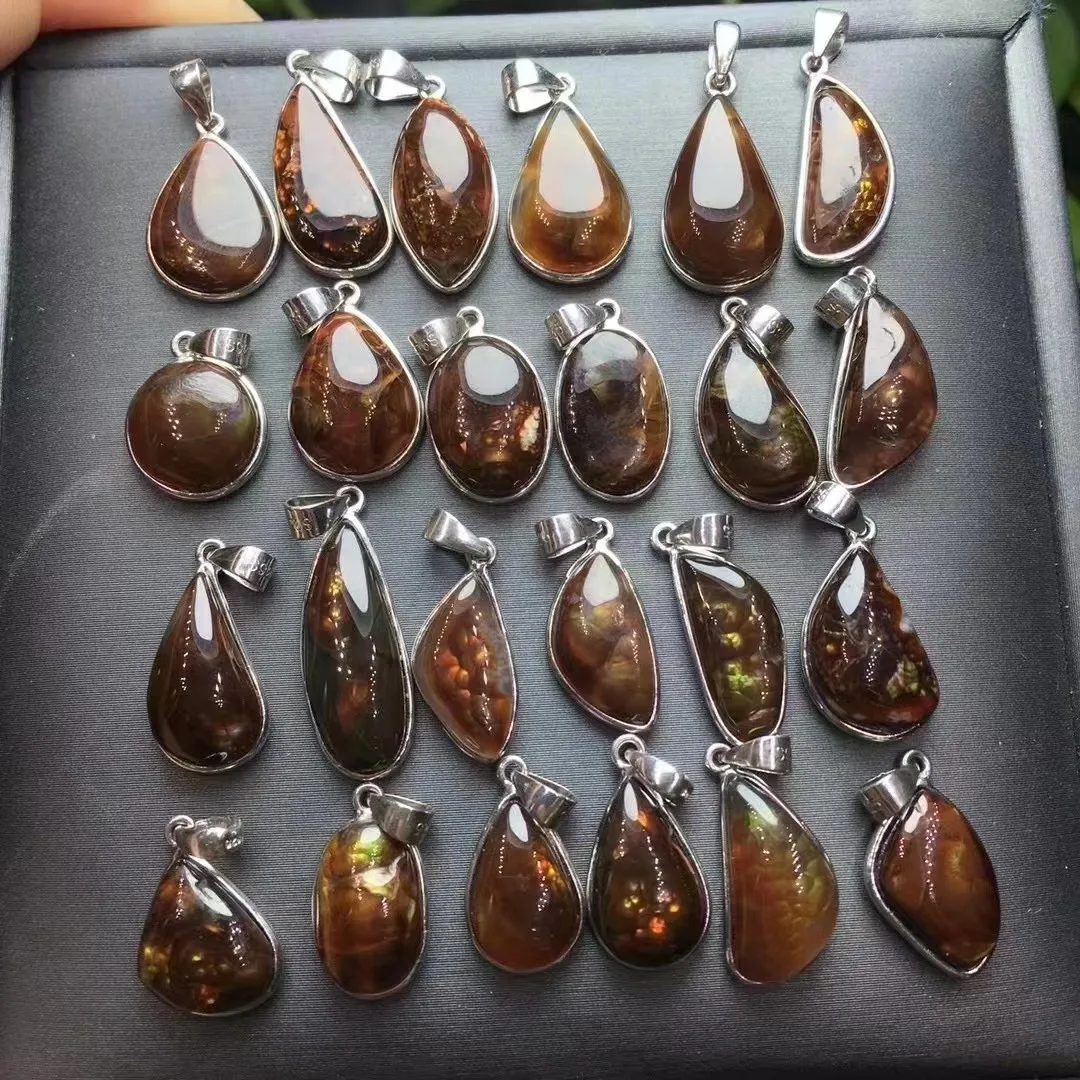 Unit One Piece 925 Silver Buckle With Creative Natural Mexico Fire Agate Crystal Healing Random Shape Pendant Fashion For Gift 2