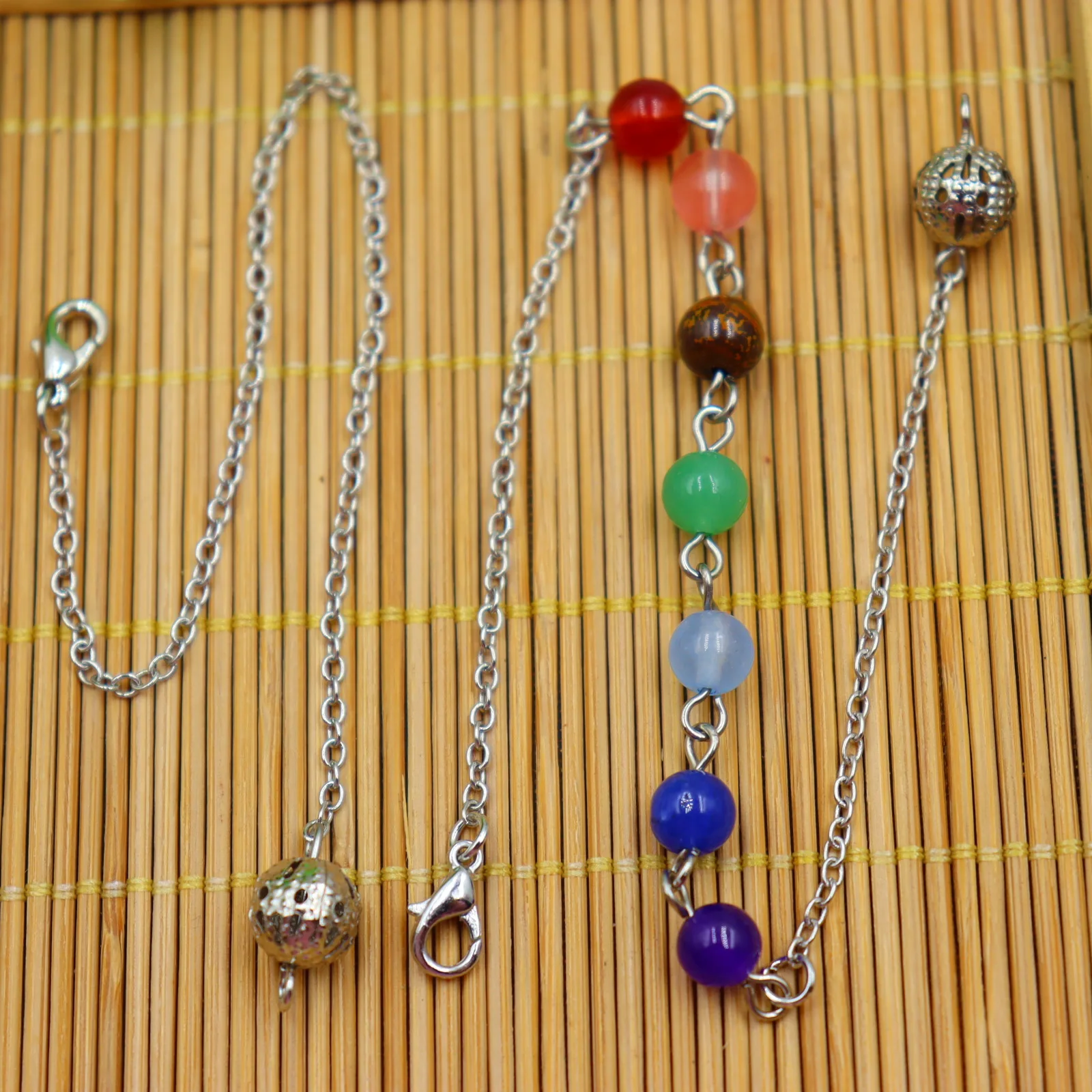 7 Color Beads Chakra Chain Hollow Bead Pendulum Chain Power Stone Pendulum Pendant Accessories Chain 4