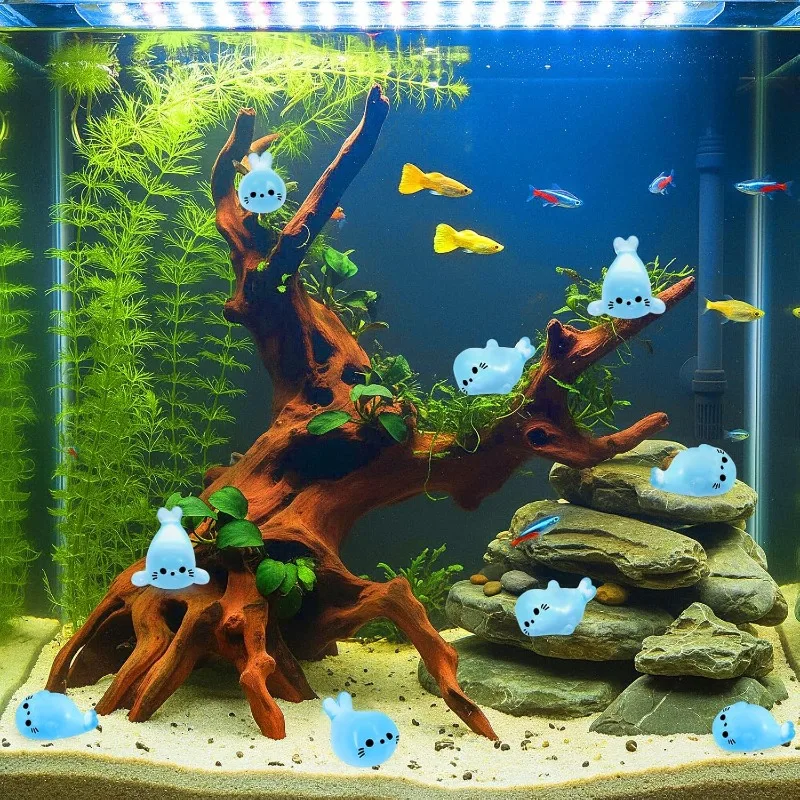 10PCS Night Light Mini Seal Statues Resin Animal Fairy Tale Garden, Aquarium, Potted Plants, Desktop Display DIY Crafts Cute