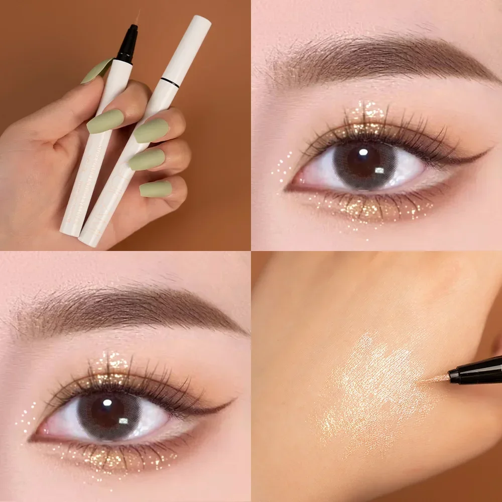 Acheter Stylo surligneur à paillettes, crayon nacré couché, ver à soie,  imperméable, longue durée, bâton éclaircissant pour les yeux, maquillage  pour les yeux blanc argent