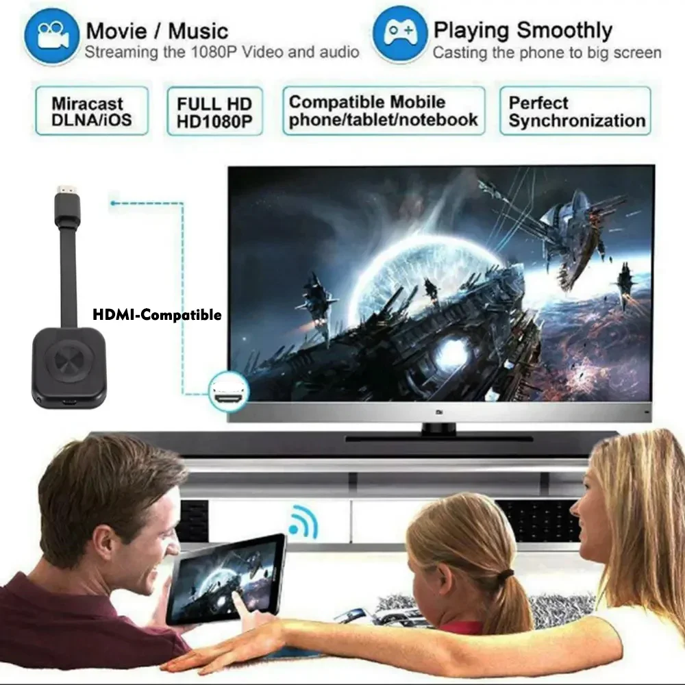1080P HD 무선 WiFi 디스플레이 동글 TV 스틱 비디오 어댑터 Airplay DLNA 화면 미러링 공유 IPhone IOS 전화-TV