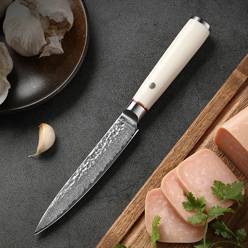 

Kitchen Utility Knife Ergonomic White Handle Damascus Stainless Steel Kitchen Knives Peeling Fruit Paring Tomato Peeling Knife