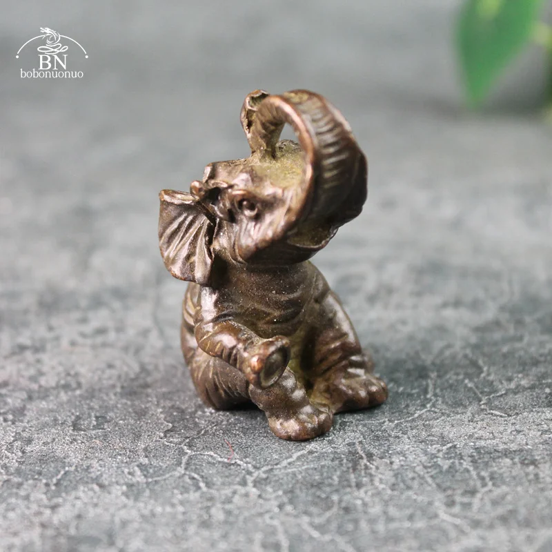 Pure Copper Elephant Small Statue Feng Shui Ornaments Handmade