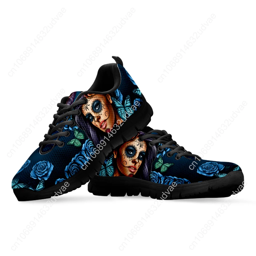 Blue Sugar Skull Girl Sneakers 3D Rose Print Shoes Comfortable Breathable Butterfly Casual Sneakers Zapatos Mujer