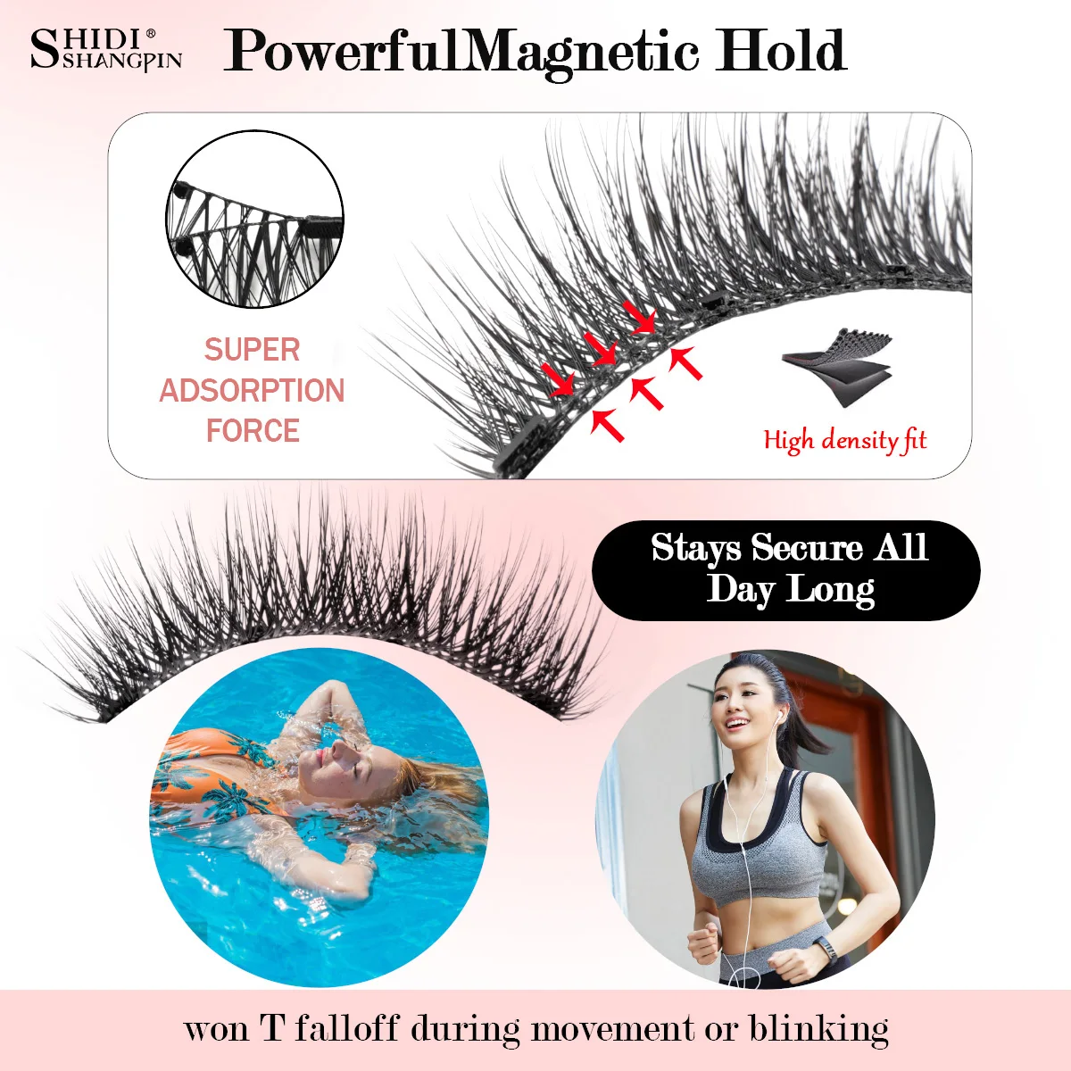 3D Magnetic Eyelash 2 Pairs Natural Fluffy False Eyelashes Waterproof Magnetic Eyelash Set with Curler No Glue Need Makeup