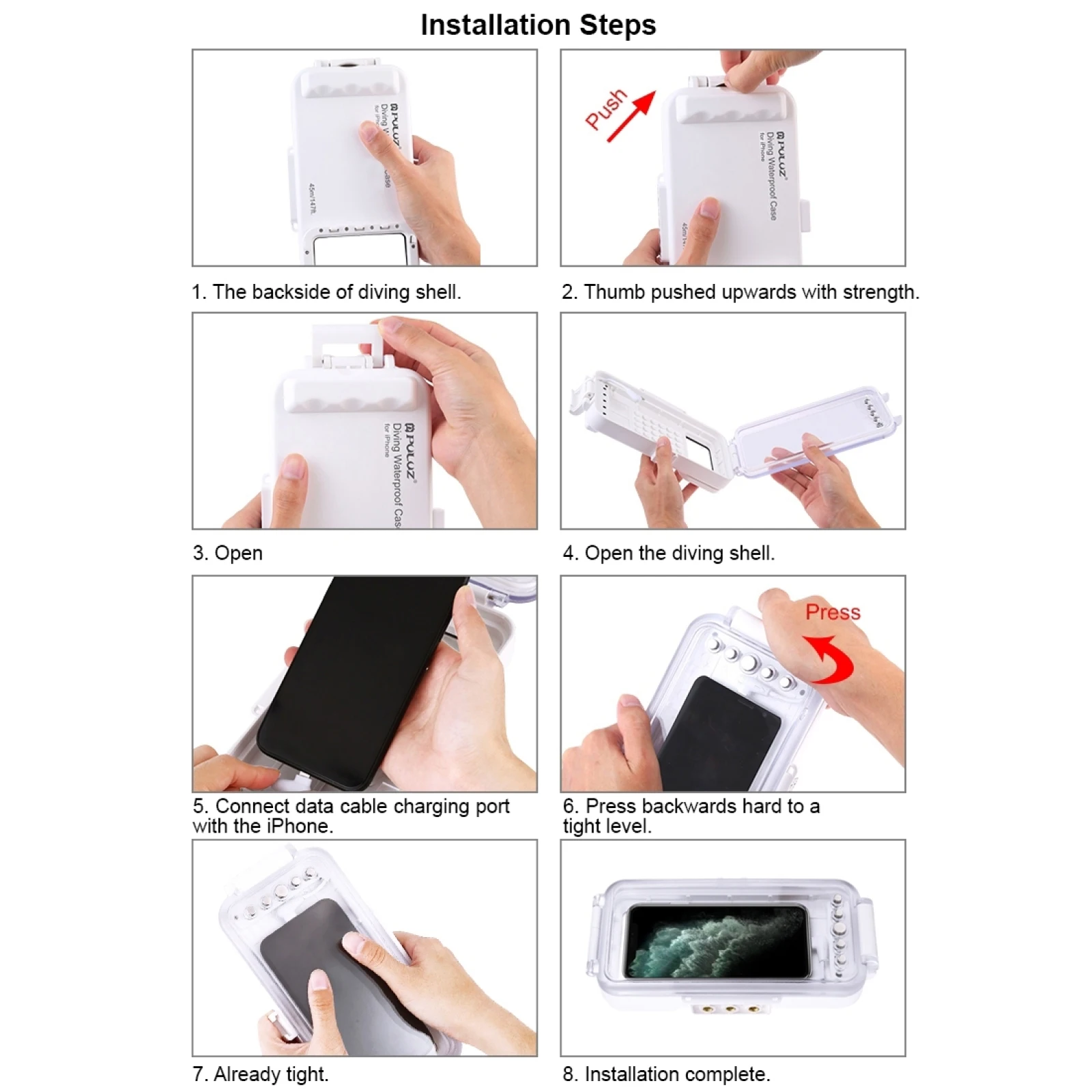 PULUZ 45m147ft Waterproof Diving Case Photo Video Taking Underwater Housing Cover for iPhone 6s 7 8 X 11 12 13 14 Series Above