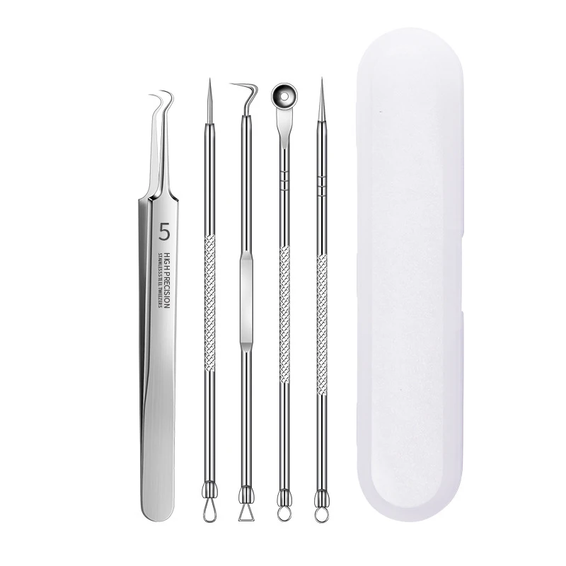 

Blackhead Remover Comedone Extractor Curved Blackhead Tweezers Kit Professional Stainless Pimple Acne Blemish Removal Tools Kit