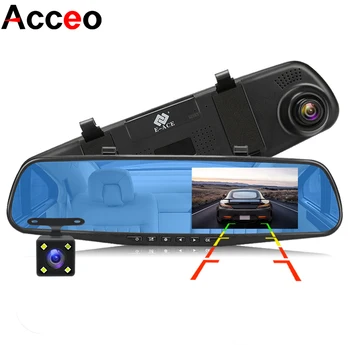 Dash Cam Dashcam digitale mini specchietto retrovisore da 4,3 pollici, doppia fotocamera anteriore e posteriore IPS Fotocamera anteriore e posteriore Registrar Nero