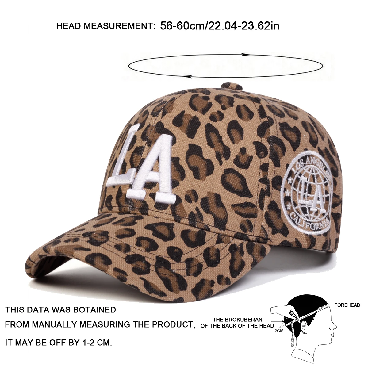 Unisex-Baseballkappen mit LA-Buchstaben-Stickerei und Leopardenmuster, verstellbar, für den Frühling und Herbst, lässiger Sonnenschutzhut – Detail 6