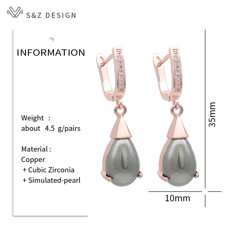 S&Z DESIGN New Fashion Vintage Water Drop Simulated-pearl Dangle Earrings For Women Wedding 585 Rose Gold Color Jewelry Gift