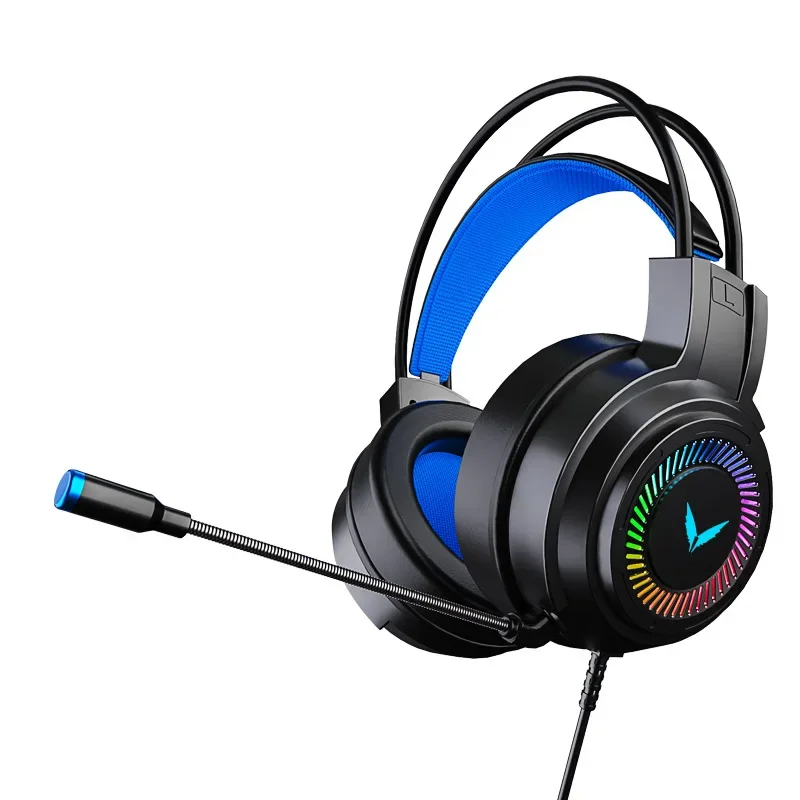 유선 게이밍 헤드셋 USB 헤드폰 서라운드 사운드 스테레오 이어폰(마이크 포함) PC 노트북용 RGB 다채로운 조명