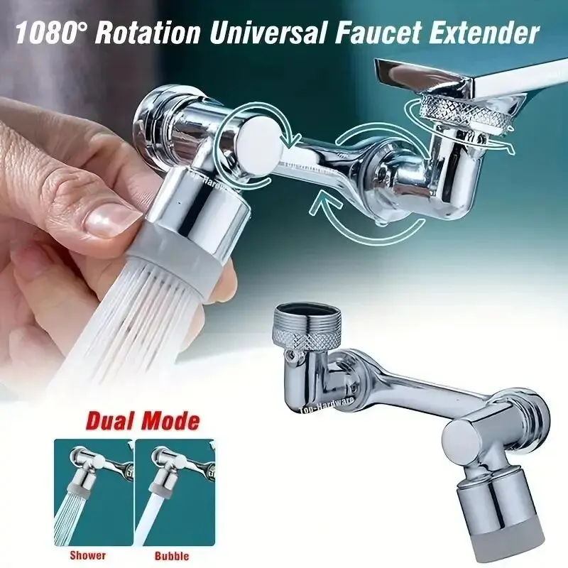 Faucet Extender 1pcs Alloy Robotic Arm 1080&deg; Rotating Universal Extension Swivel For Bathroom Sink